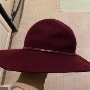 Burgundy wide brim wool hat